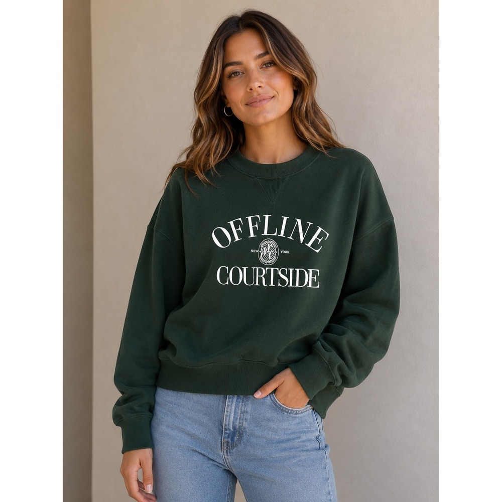 OFFLINE by Aerie Courtside Sweatshirt Forest Green Graphic Pullover‎ Medium